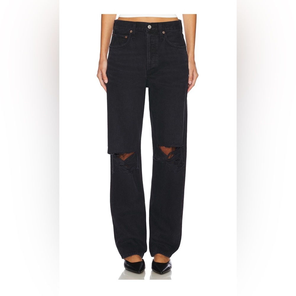 Agolde 90s high rise relaxed straight destroyed denim